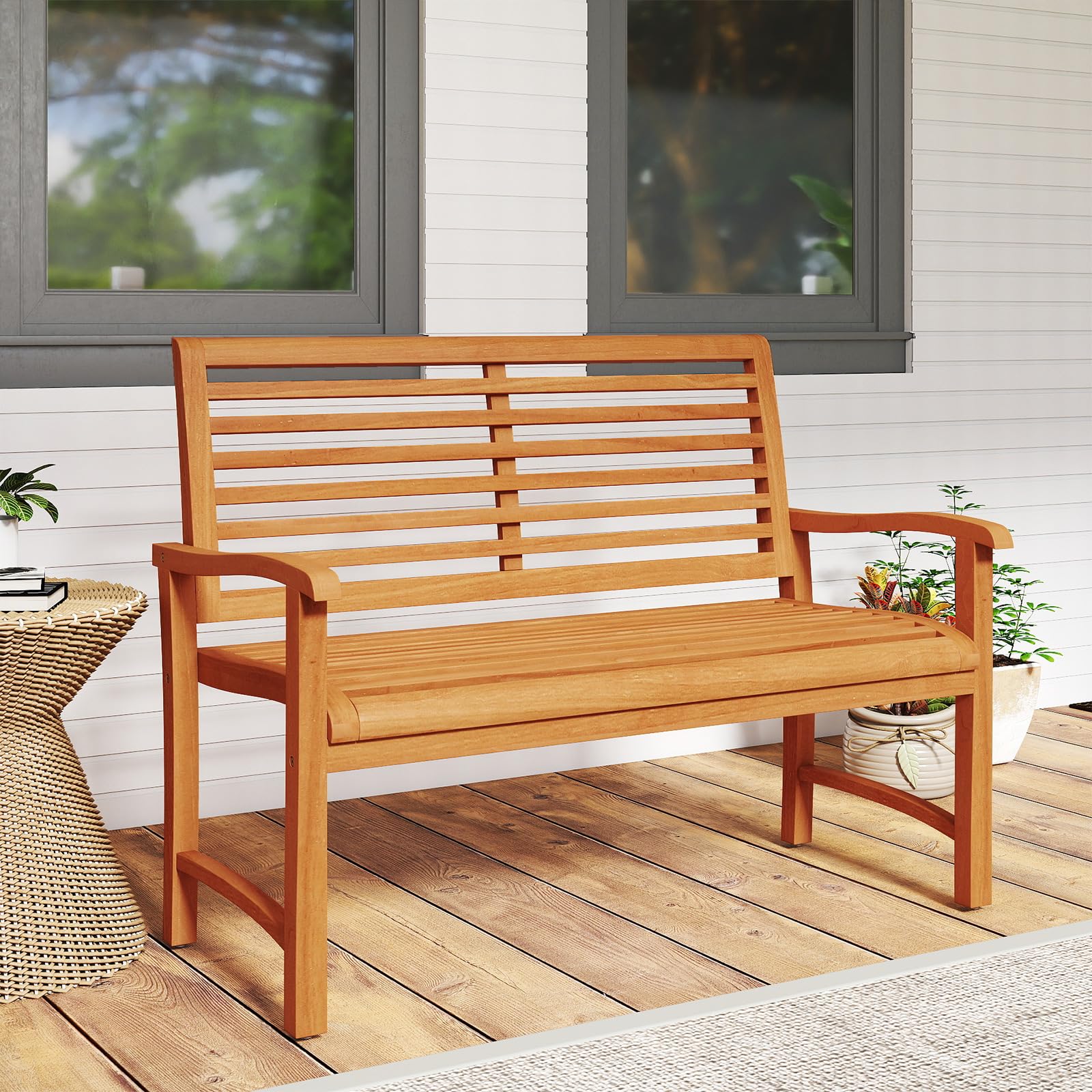 Tangkula Patio Garden Park Bench with Slatted Backrest & Seat