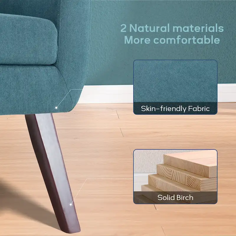 HUIMO Fabric Accent Chair and Ottoman Set - Available in Grey, Beige, Blue, and Dark Teal