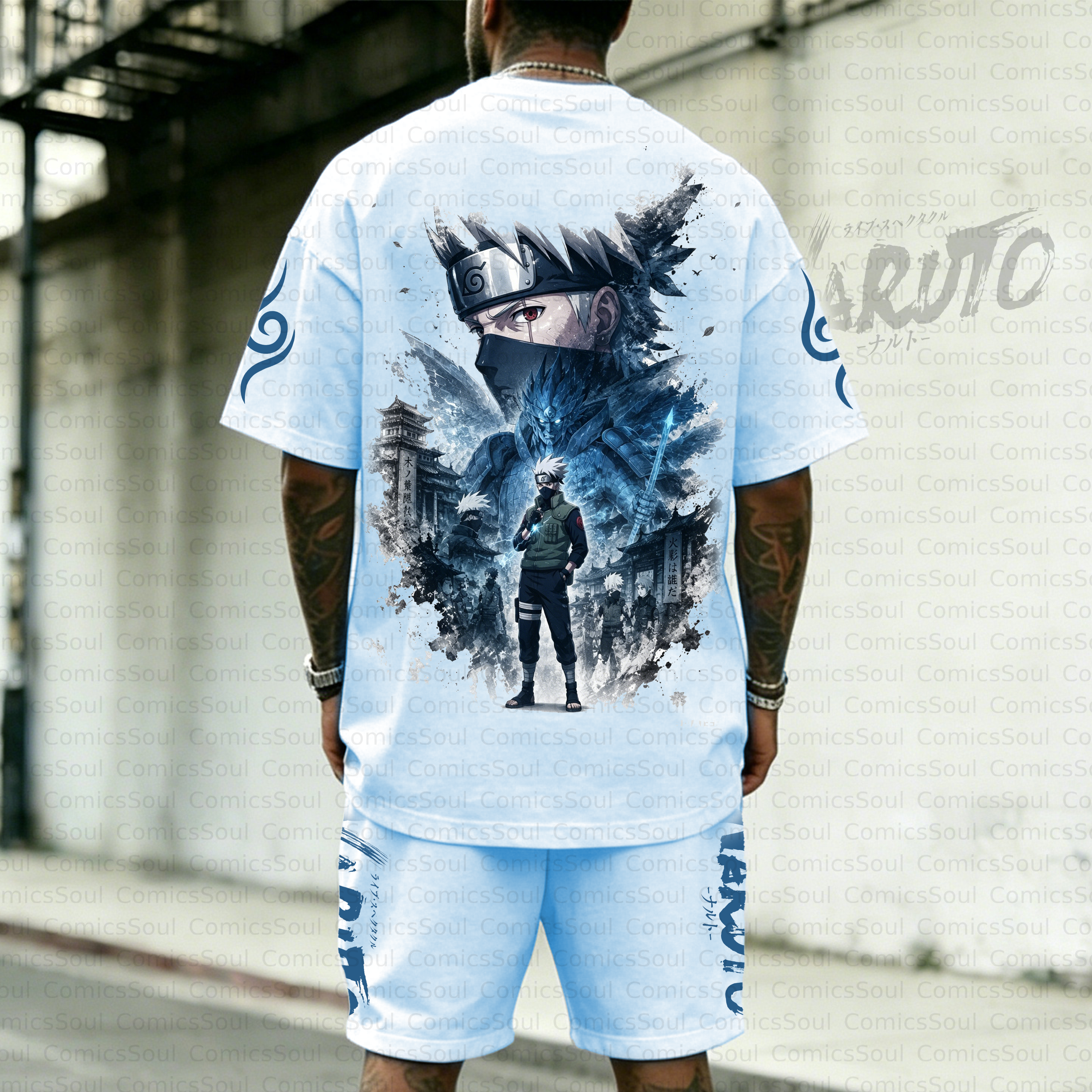 Unisex Anime Inspired Vintage T-shirt& Shorts 2 Pieces Set
