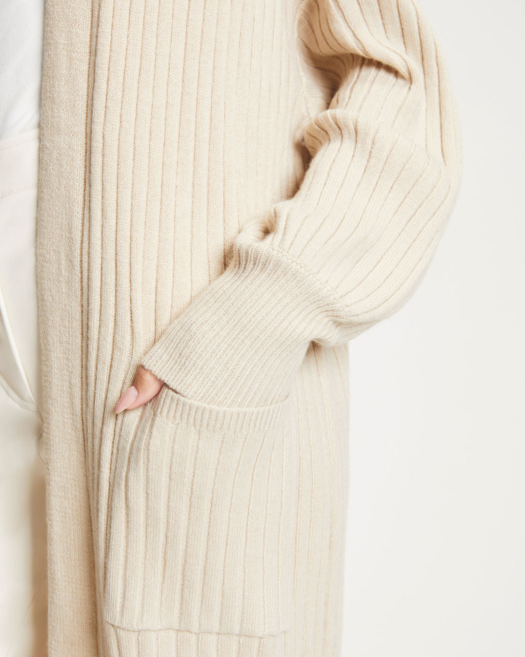 Snuggle Me Up Ribbed Pocketed Cardigan - Beige - Se7enfashion