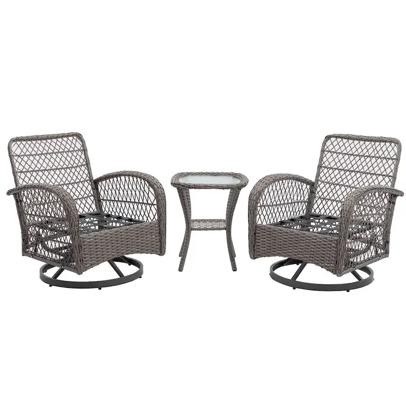 3 Pieces Outdoor Swivel Rocker Patio Chairs, 360 Degree Rocking Patio Conversation Set