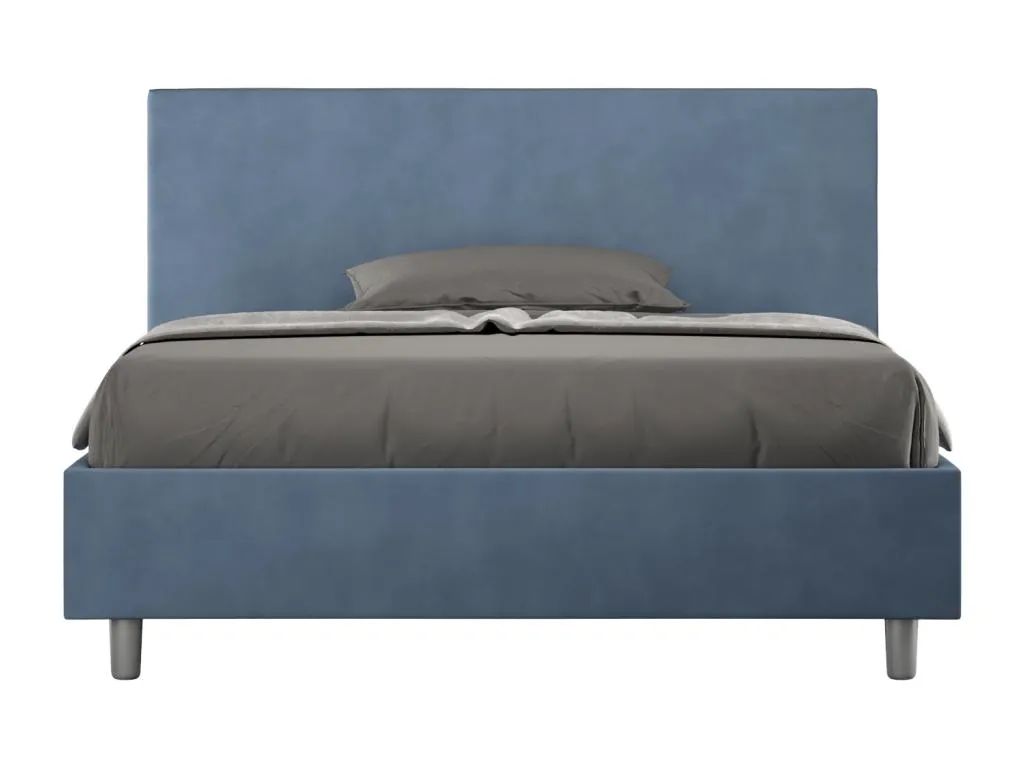 Cama doble acolchada con somier 140x190 cm en microfibra azul Nidovia. sfo3602101