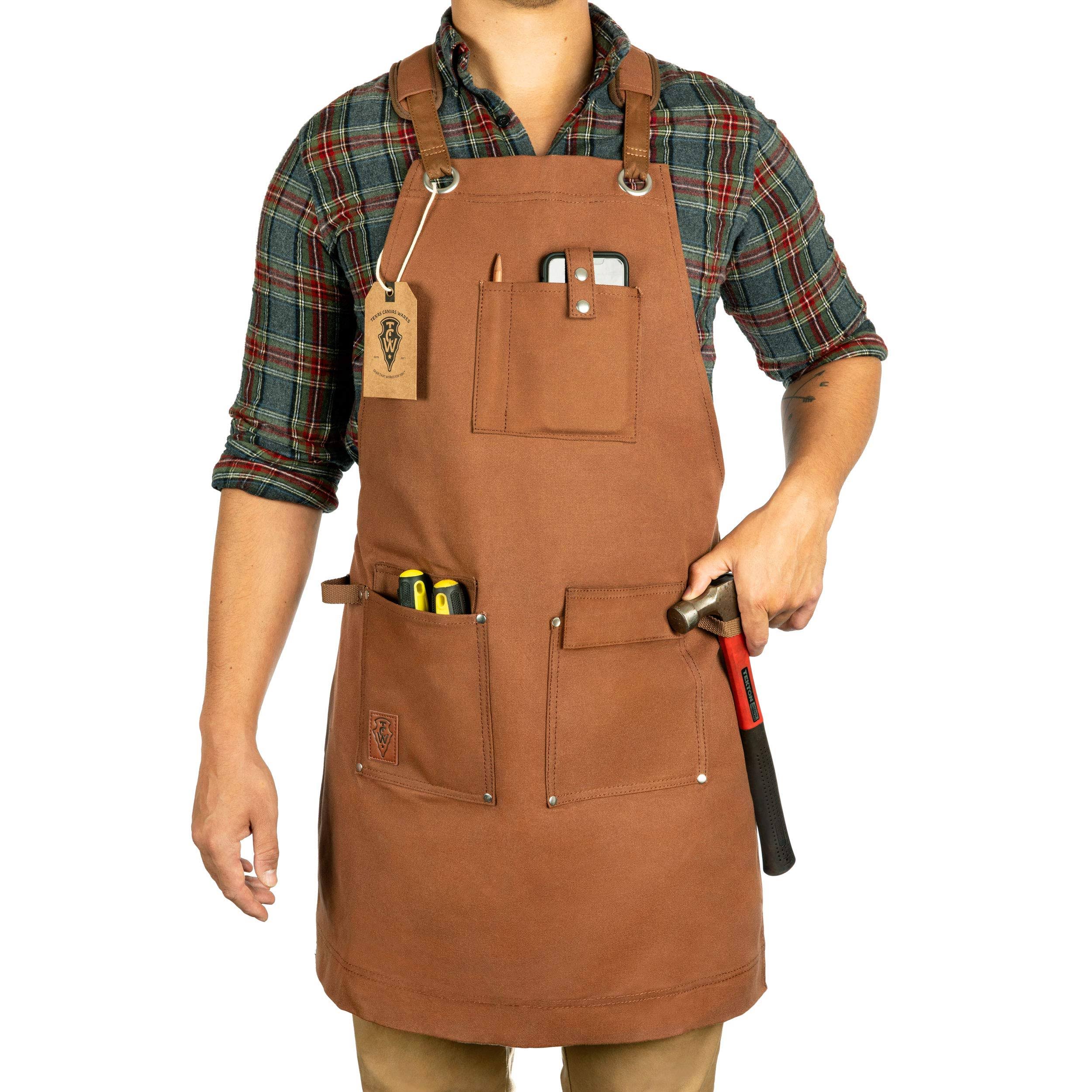 Waxed Canvas Heavy Duty Work Apron with Pockets - Deluxe Edition(Brown)