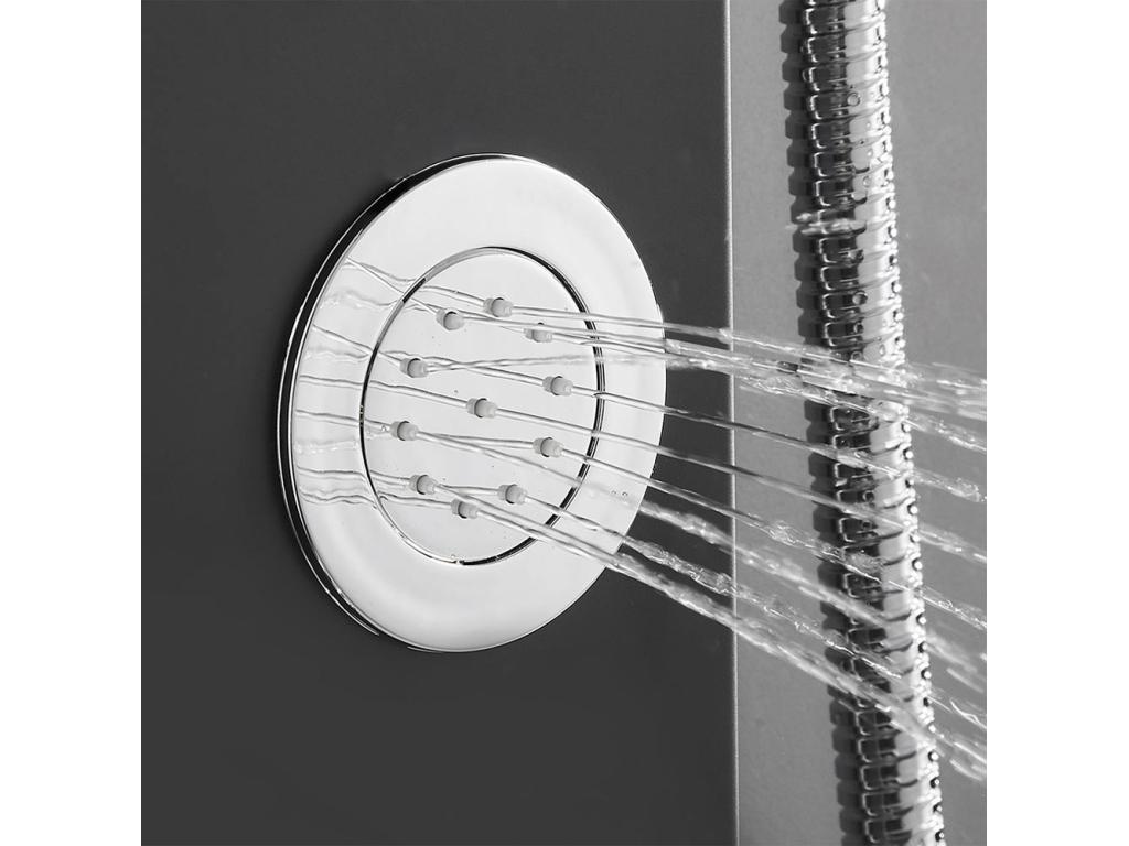 AURALUMMAX Columna Ducha Negro LED Panel Ducha para Baño Hidromasajes Sistema DuchaMultifuncional Columna de Pared 6 Grandes Boquillas Masajeantes