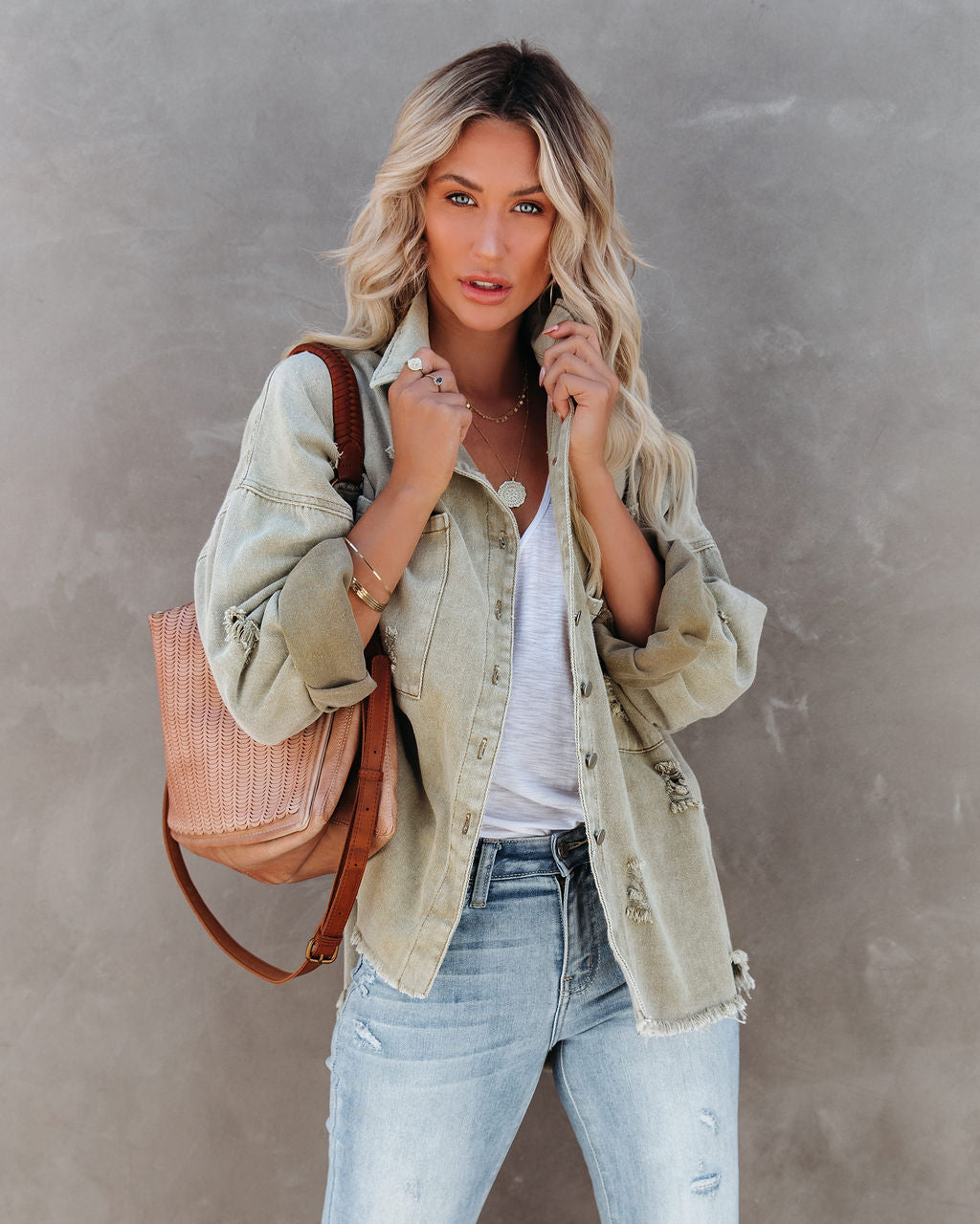Thinking Out Loud Cotton Distressed Denim Jacket - Sage - Se7enfashion