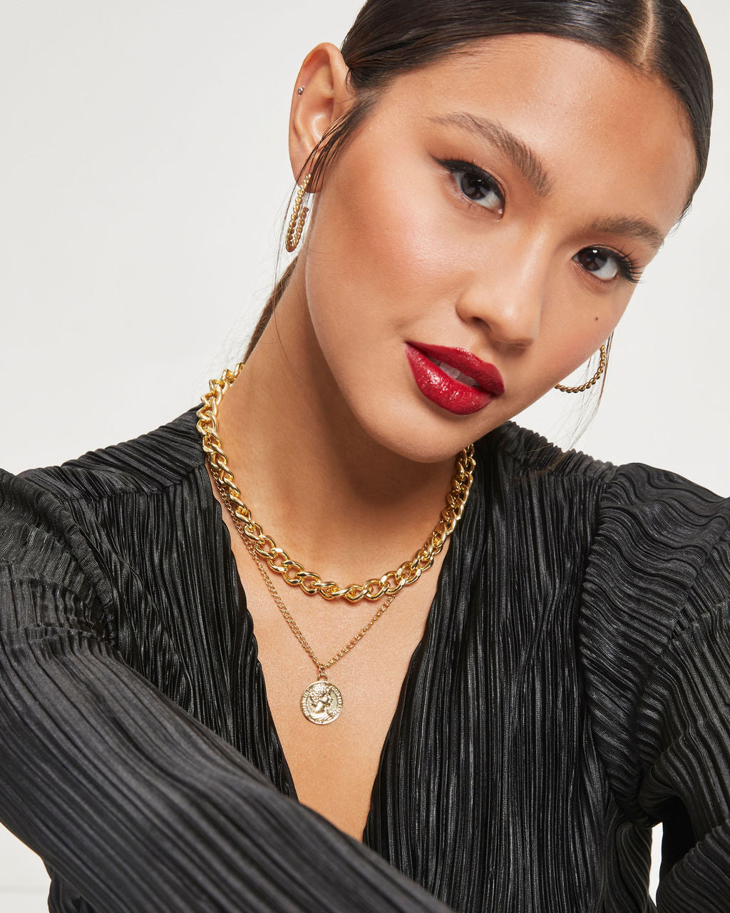 Shashi - Lucky Coin Layered Necklace - Gold - Se7enfashion