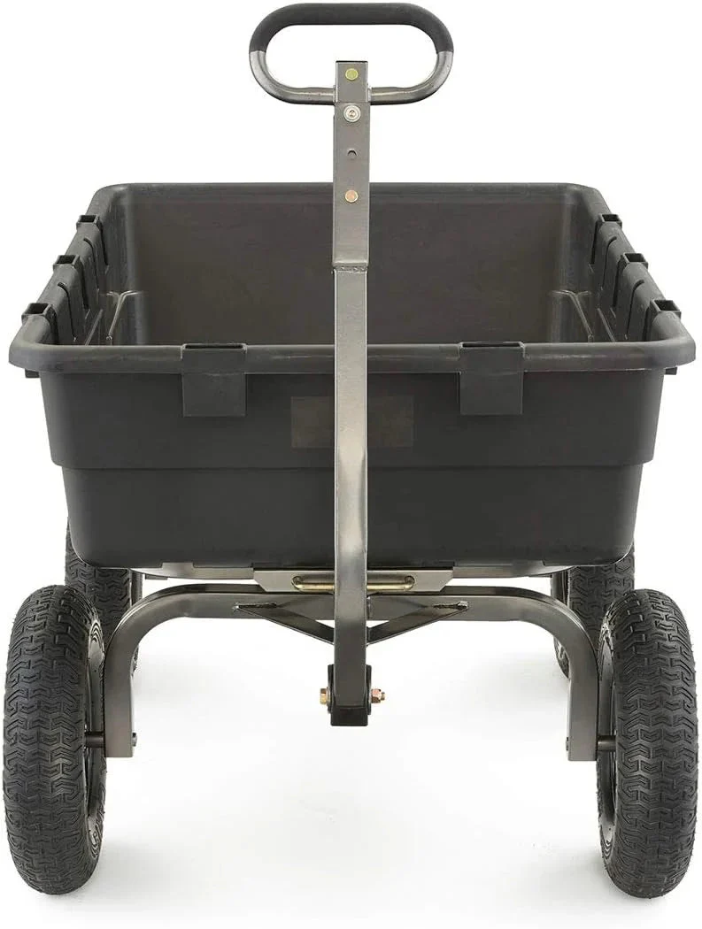 Heavy Duty Poly Utility Dump Wagon Garden Cart w/Pneumatic Tires, 6 Cu Ft - 1200 lb Capacity Outdoor Wheelbarrow for Yard, Landscaping & Gardening, Lawn Tractor or ATV Towable-Gorilla Carts