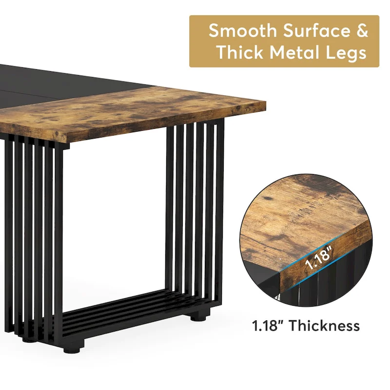 Modern Dining Table with Rectangular Top and Metal Base for 6 to 8 Seating