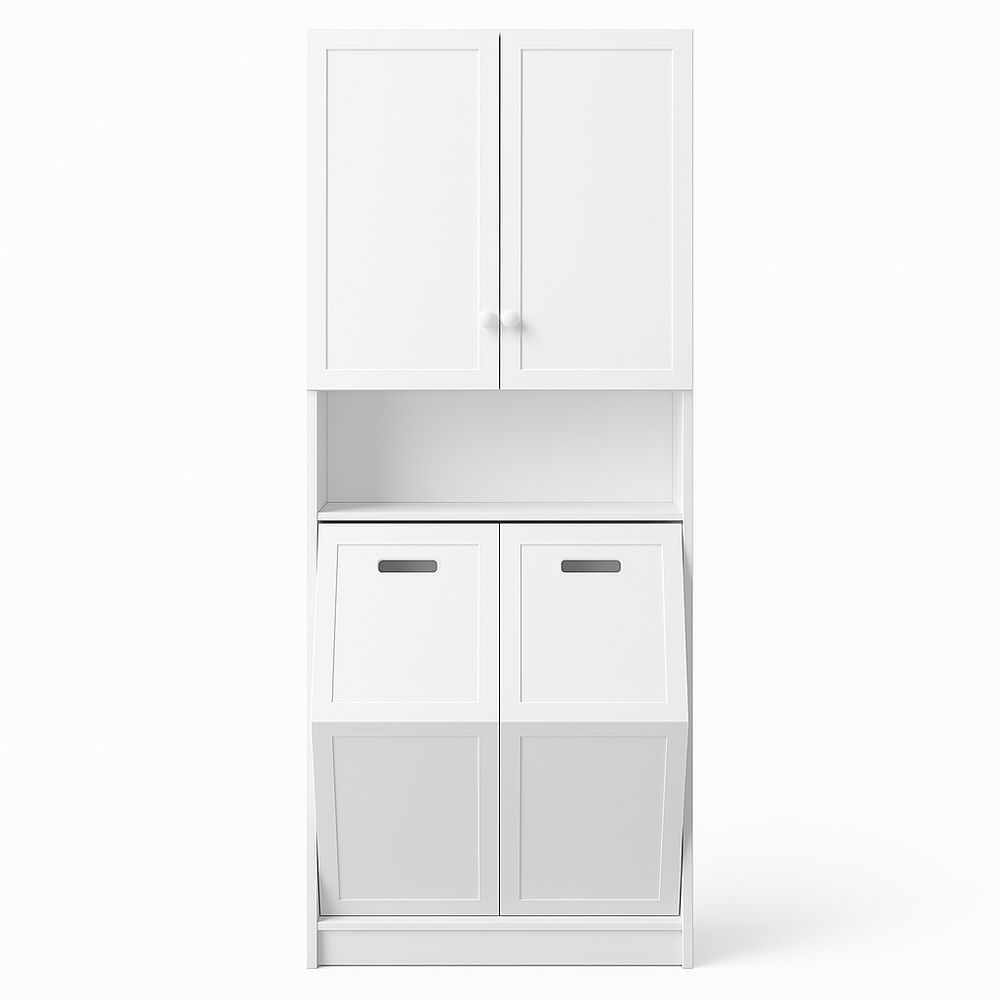 Armario de almacenamiento blanco con compartimentos,diseño moderno y funcional,ideal para cocina y lavandería