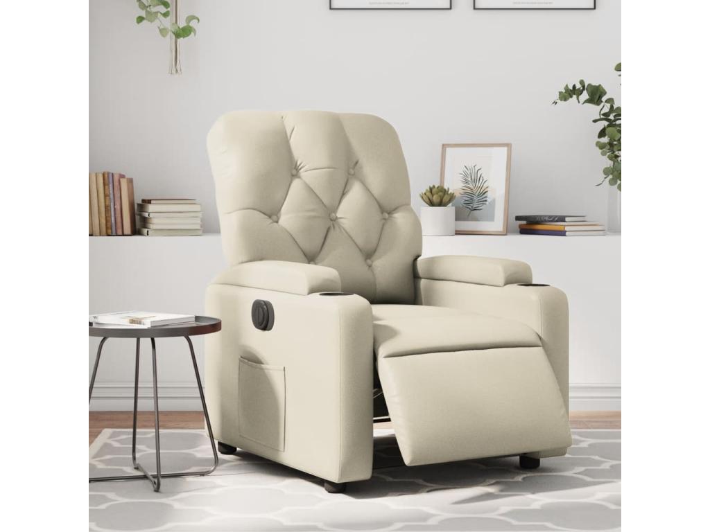 Sillón reclinable eléctrico de cuero sintético crema