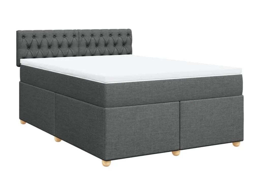 Cama box spring con colchón tela gris oscuro 160x200 cm zkz3520023