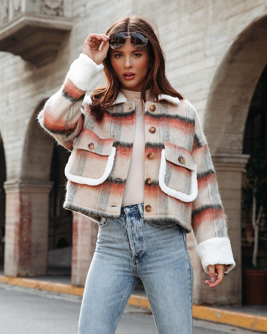 Extra Cozy Indeed Plaid Faux Fur Jacket - Se7enfashion