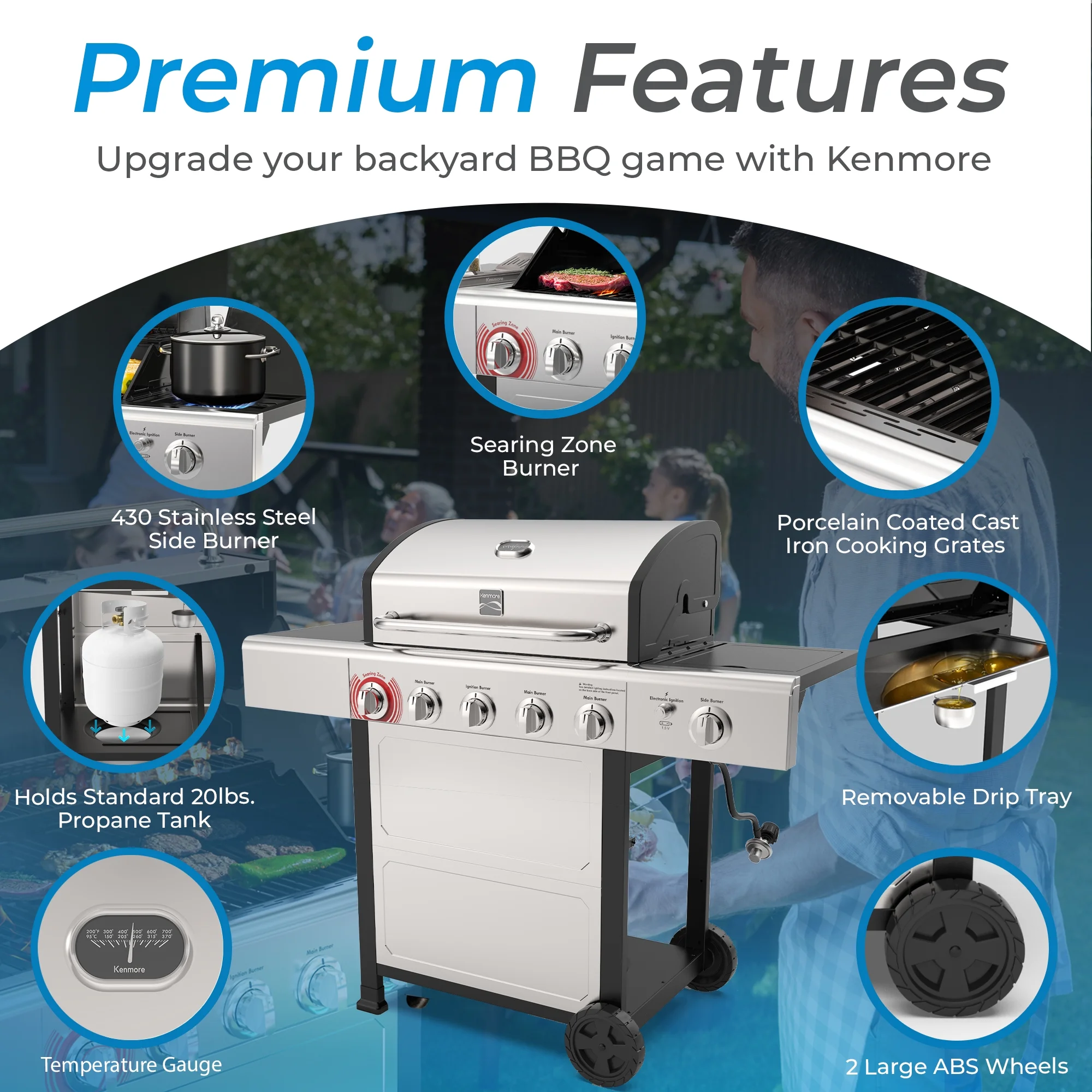 Kenmore BBQ Propane Gas Grill - 5 Burners with Side Burner & Searing Zone, 644 Sq. In. Stainless Steel Grill, 66,000 BTU, Ideal for Outdoor Cooking, Patio & Backyard, Black - Image 34