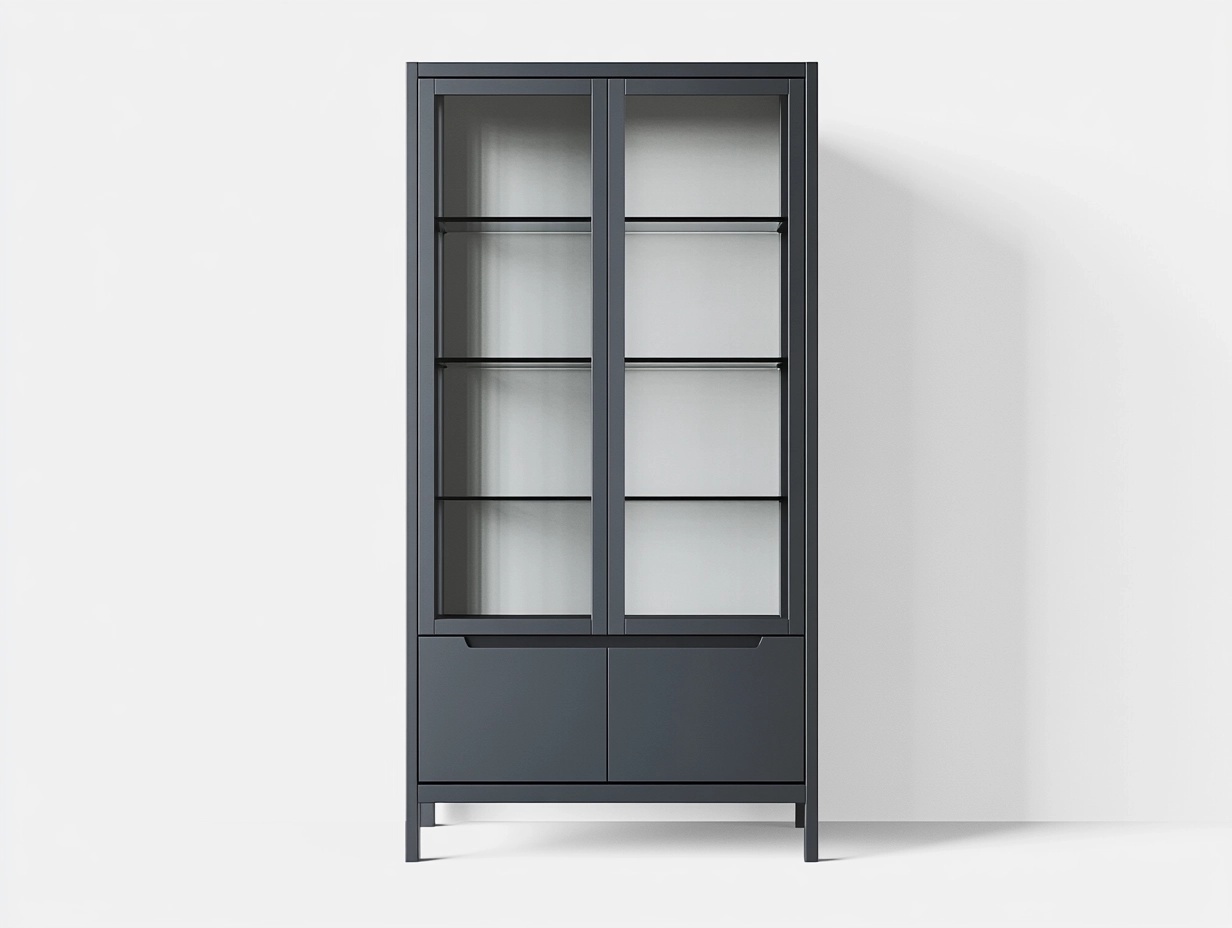 Vitrina moderna de 180x90x40 cm para salón u oficina con puertas de cristal armario de almacenamiento de metal color gris oscuro estilo contemporáneo