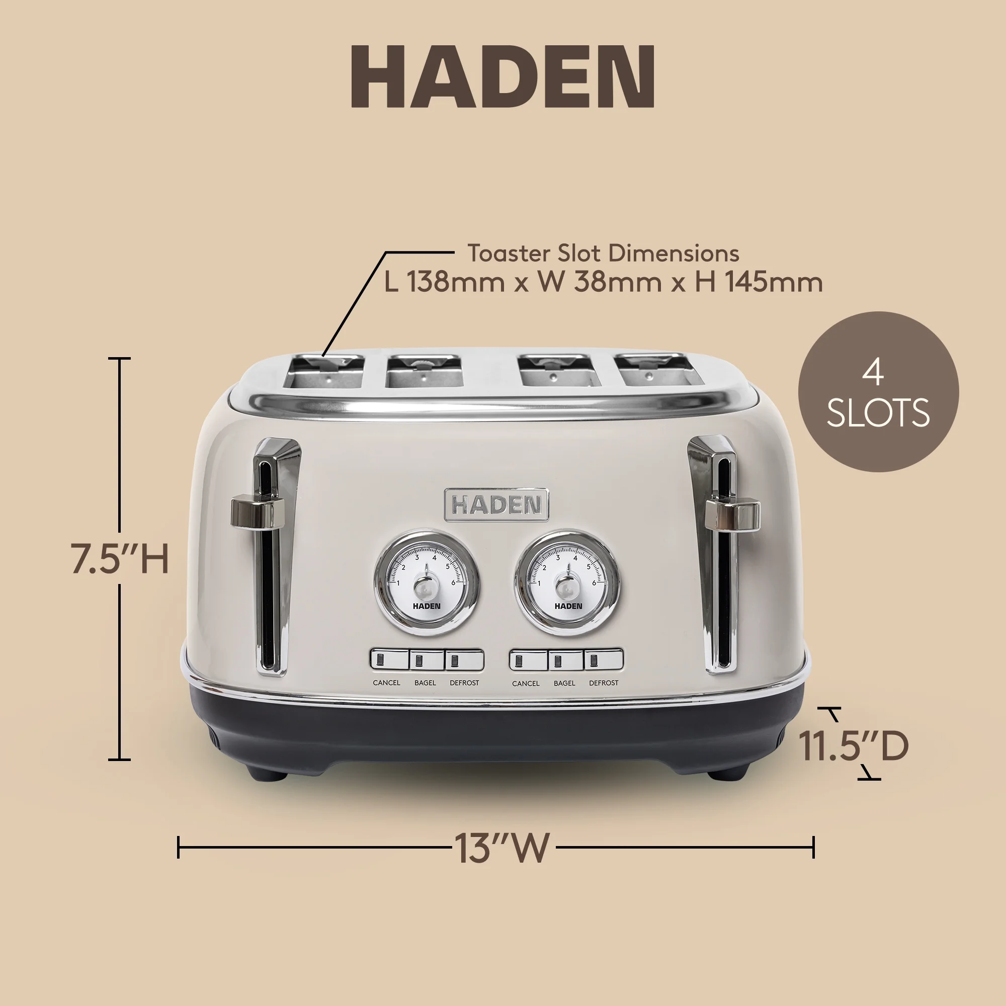 HADEN Dorset Stainless Steel 4-Slice Toaster with Browning Control, Cancel, Reheat and Defrost Settings - Image 4