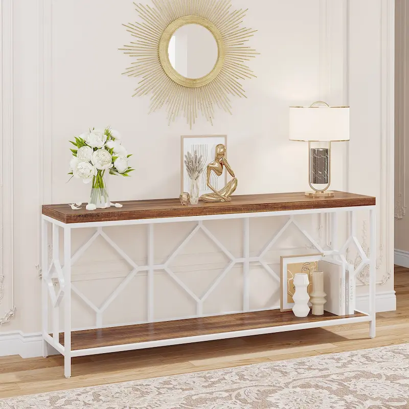 70.9-Inch Industrial Sofa Console Table with Open Storage Shelf - Extra Long Narrow Entry Table for Behind Couch