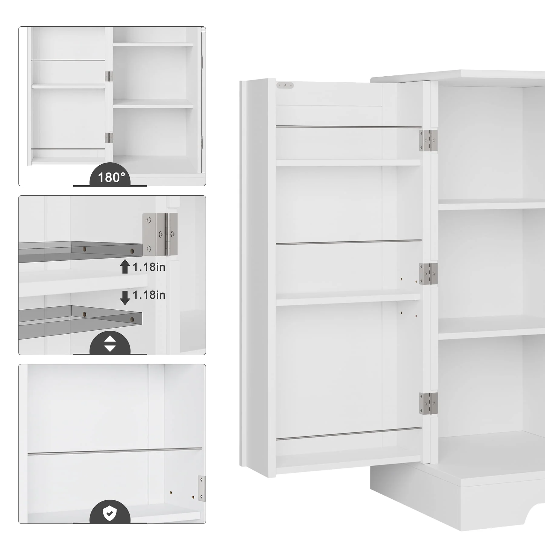 Homfa 41'' Kitchen Storage Cabinet, Pantry Cabinet with Drawers and Adjustable Shelf, Buffet Cabinet Sideboard for Dinning Room, White - Image 7