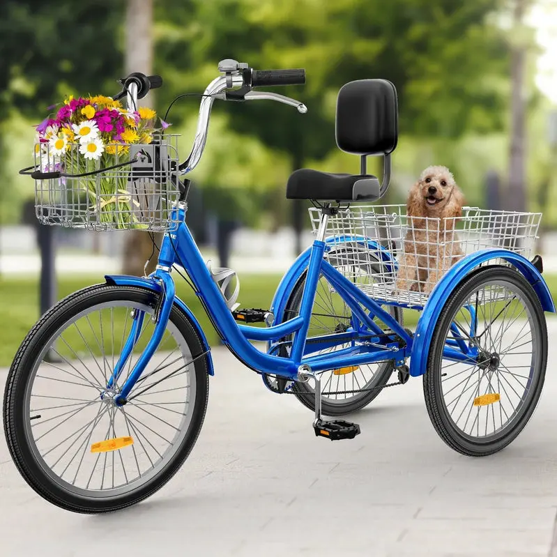26-Inch Adult Tricycle - 7-Speed Heavy-Duty 3-Wheeled Bicycle 26-Inch Adult Tricycle - 7-Speed Heavy-Duty 3-Wheeled Bicycle