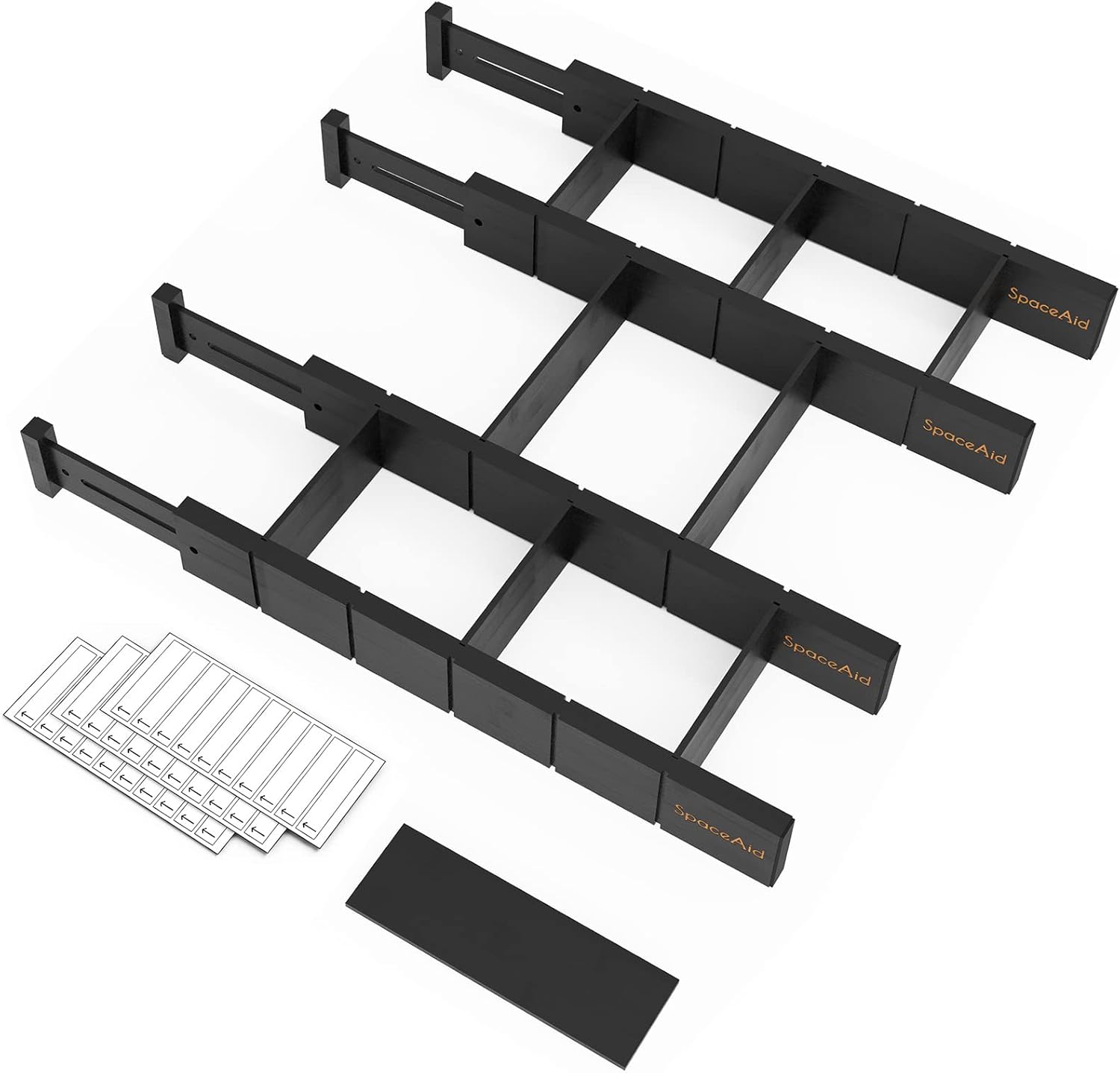 SpaceAid Bamboo Drawer Dividers with Inserts and Labels, Kitchen Adjustable Drawer Organizers, Expandable Organization for Home, Office, Dressers, 4 Dividers with 9 Inserts (17
