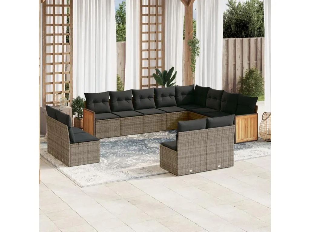 Homepleno Set de sofás de jardín 12 pzas con cojines ratán sintético gris 72039laqt