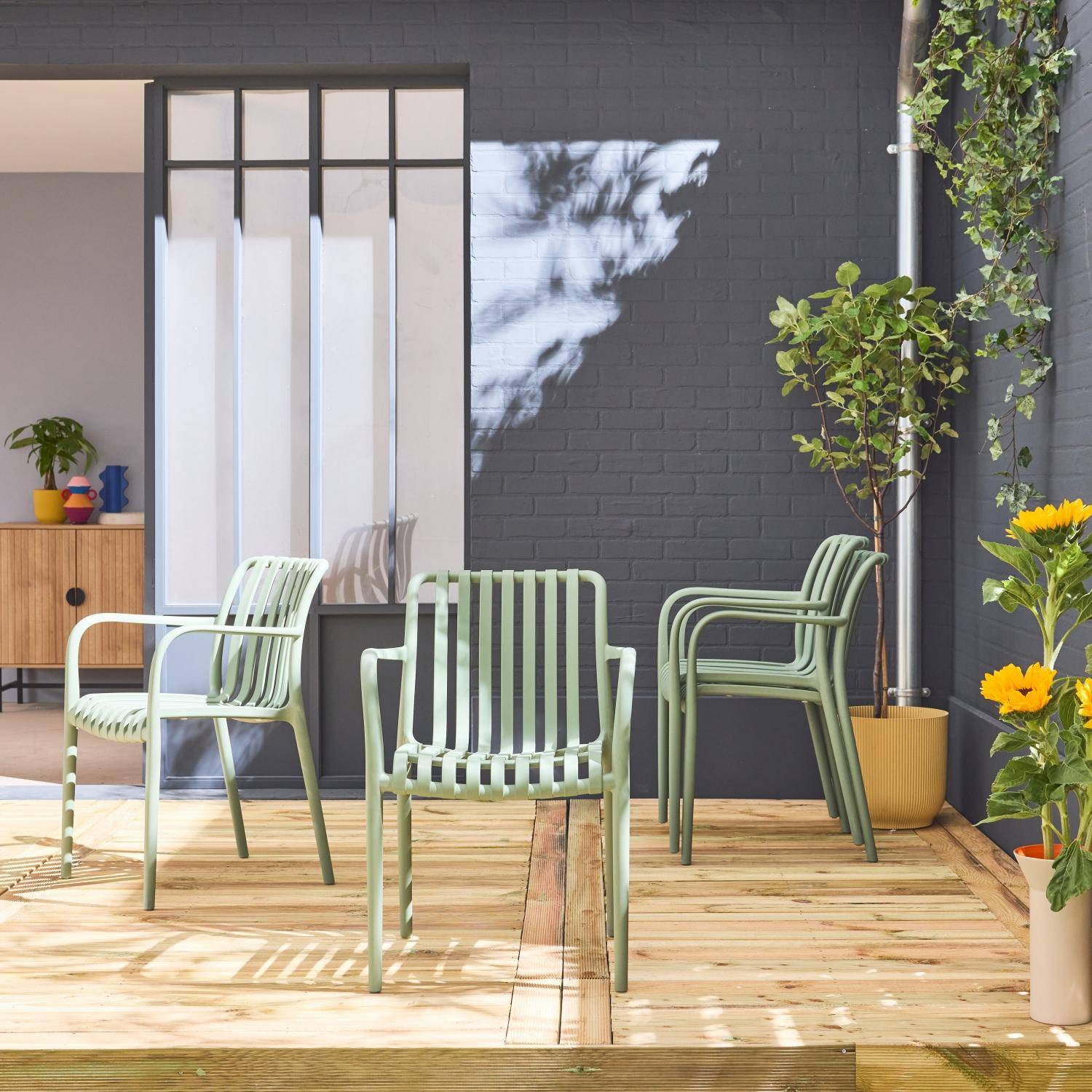 Agathe - Sillón de jardín con diseño lineal, set de 4