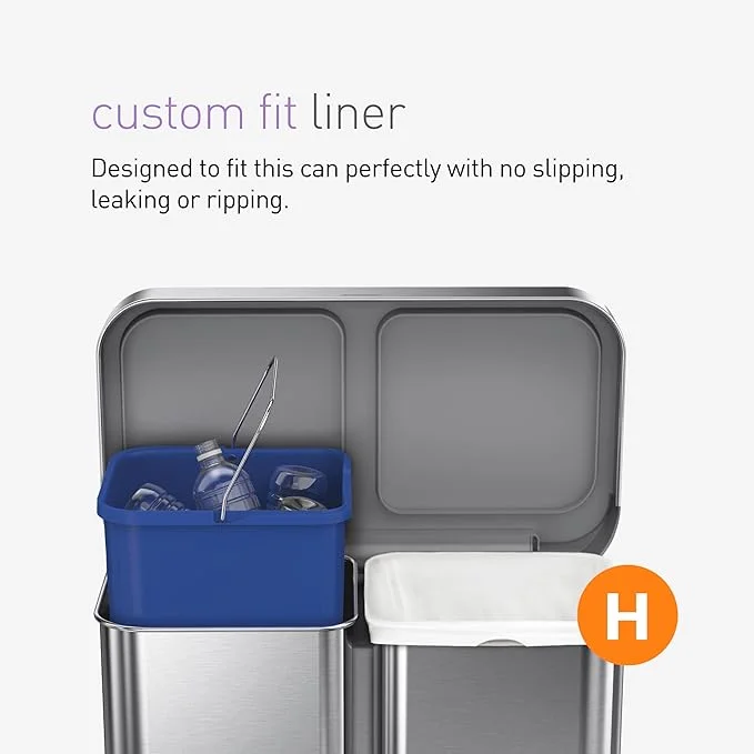 simplehuman 58 Liter / 15.3 Gallon Rectangular Dual Compartment Recycling Step, Brushed Stainless Steel with Soft-Close Plastic Lid Kitchen Trash Can - Image 27