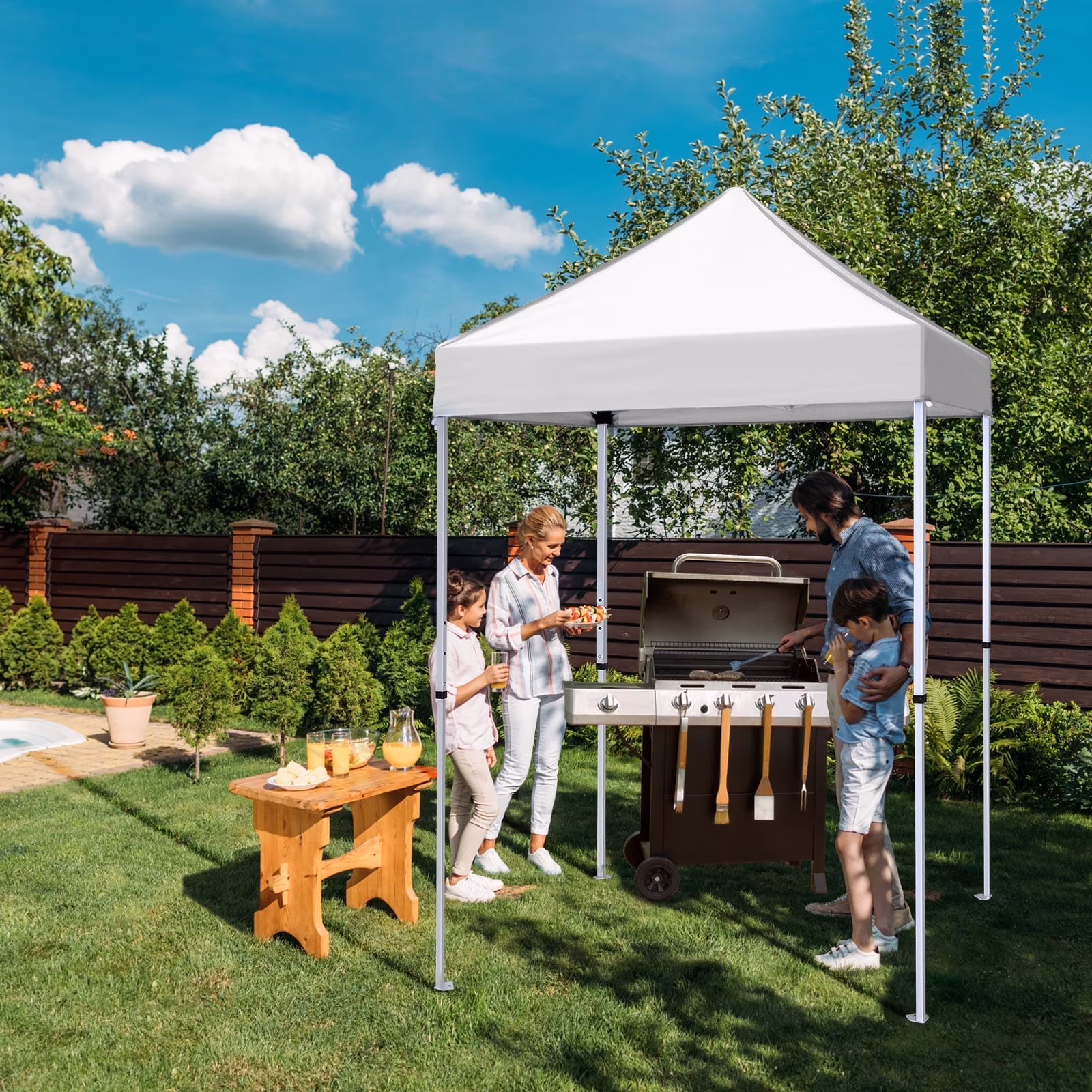 EAGLE PEAK 5x5 Pop up Canopy Tent Instant Outdoor Canopy Easy Set - up Straight Leg Folding Shelter（blue）