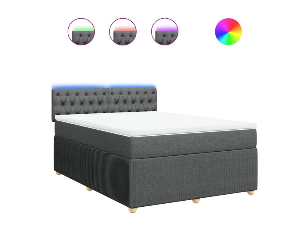 Cama box spring con colchón tela gris oscuro 160x200 cm