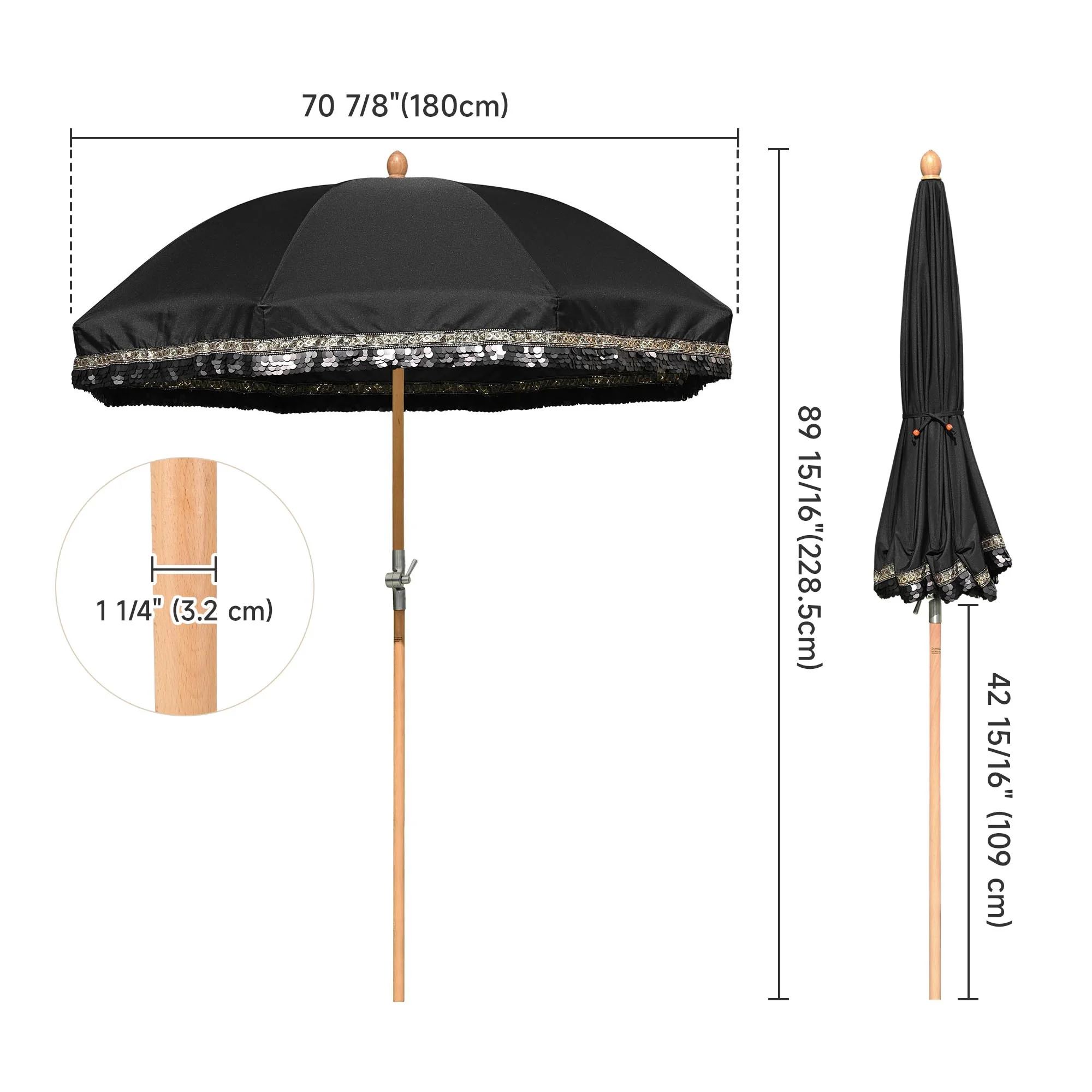 LAGarden 6 Ft Fringe Patio Umbrella with Tassel Jazz Age Wood UPF50+ for Outdoor, Beige with gold tassel,Model: JZ6-01 - Image 18