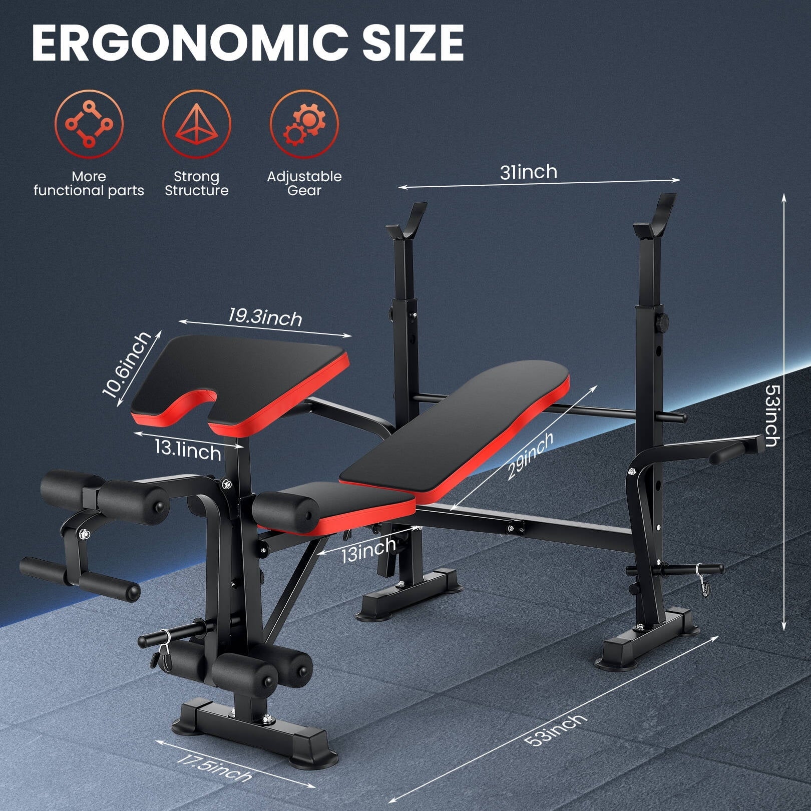 VIBESPARK Adjustable Weight Bench 600lbs 5-in-1 Foldable Workout Bench Set with Barbell Rack Leg Developer Preacher Curl Rack Dumbbell Fly Attachment, Multi-Function Strength Training Bench Press - Image 2