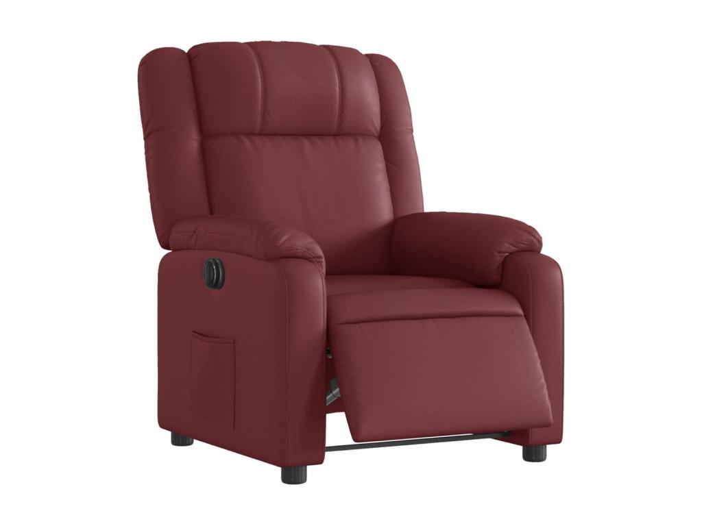 Sillón reclinable eléctrico de cuero sintético rojo tinto