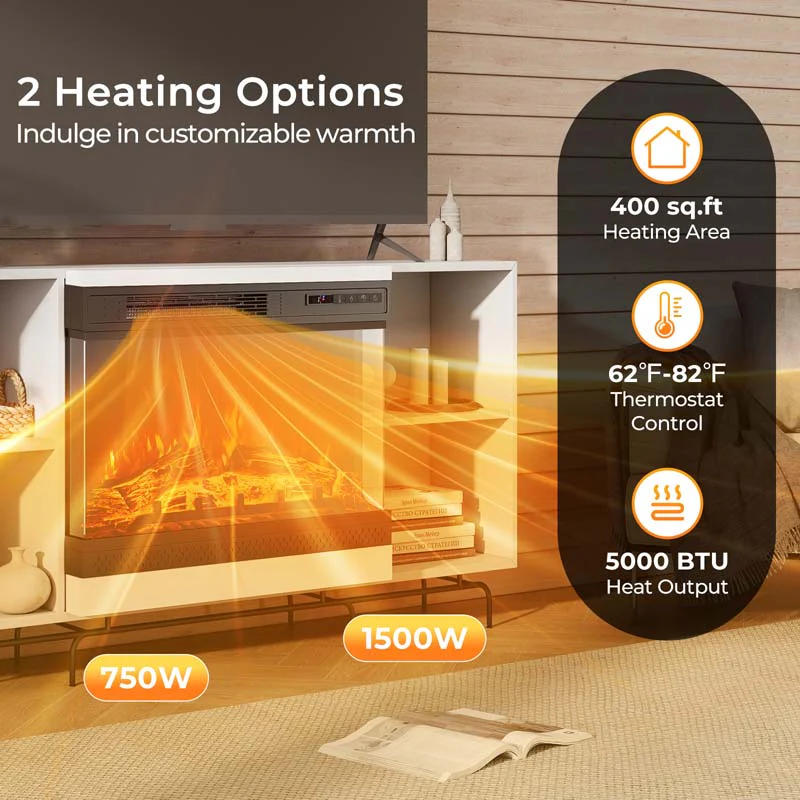 Eletriclife 24 Inches 3-Sided Glass Electric Fireplace Heater with Remote Control