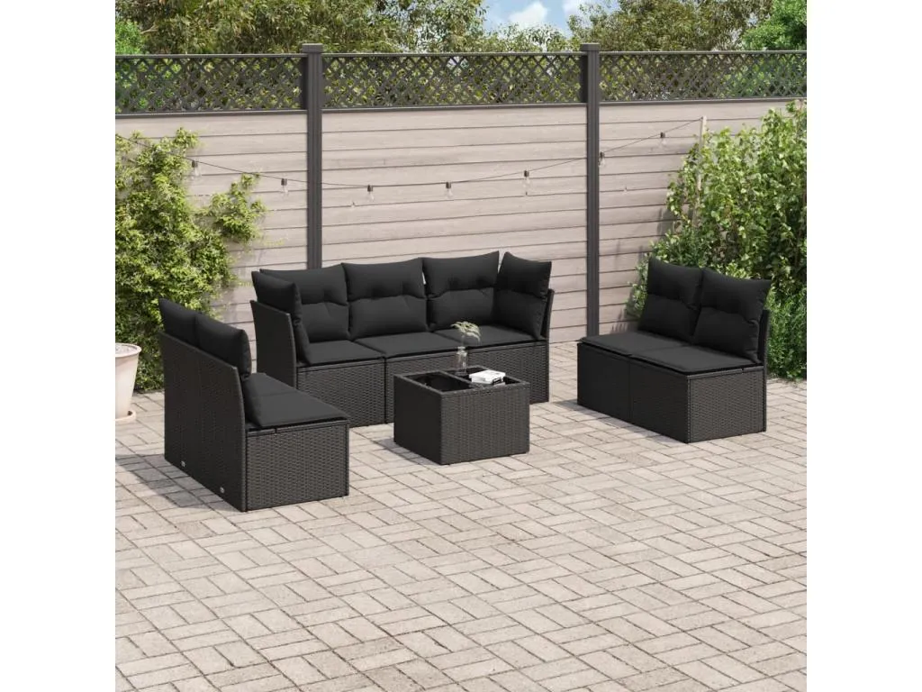 Set de sofás de jardín 8 piezas y cojines ratán sintético negro 29183scwp