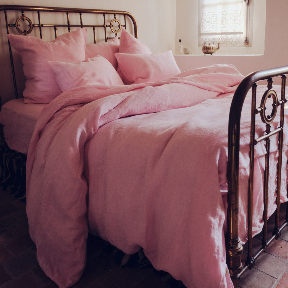 Housse de couette en lin lavé - Rose Granité