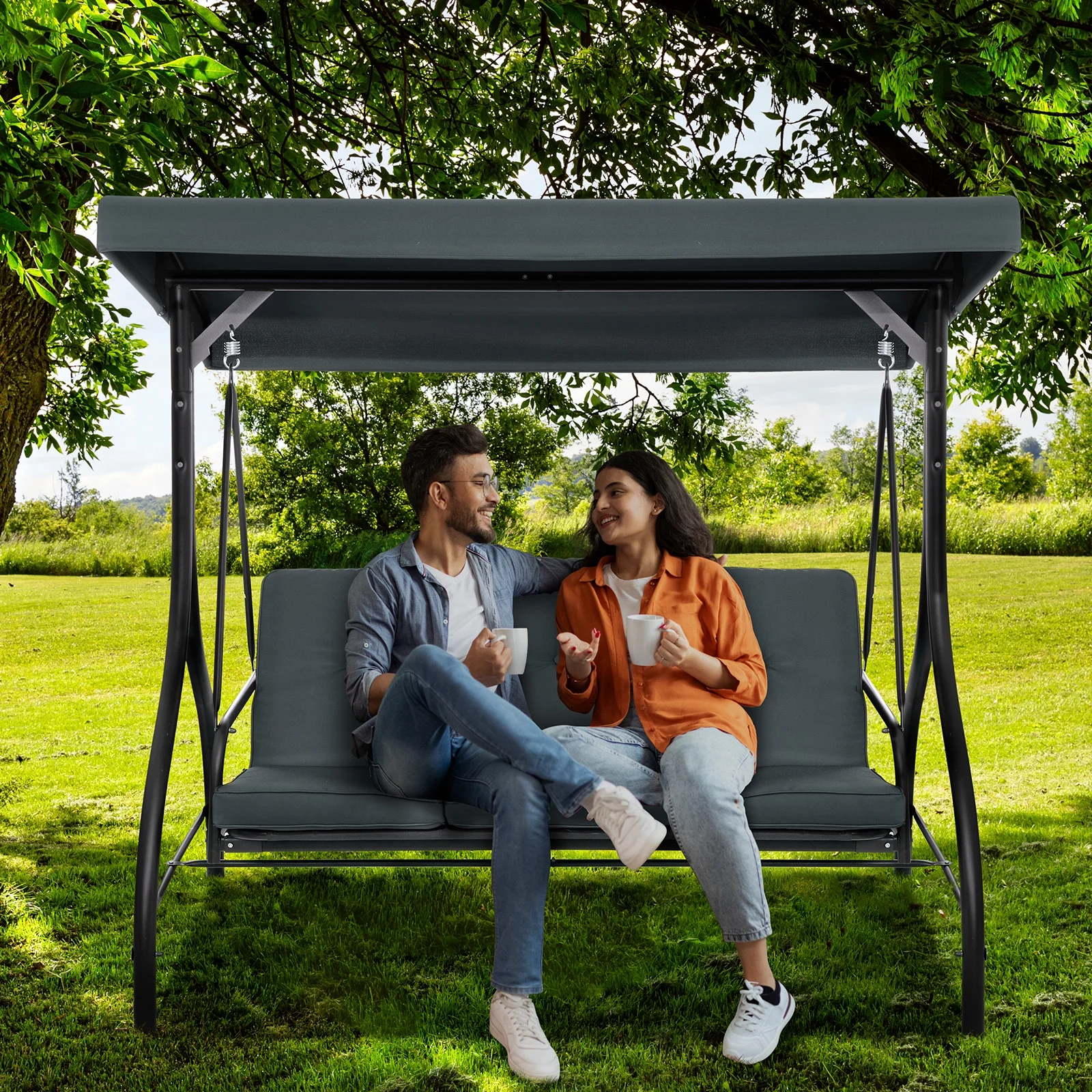 Arlopu 3 Person Porch Swing Outdoor Converting Canopy Swing Glider with Canopy - Image 15
