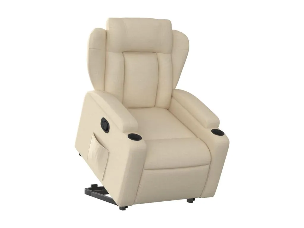 Sillón reclinable elevable de tela color crema
