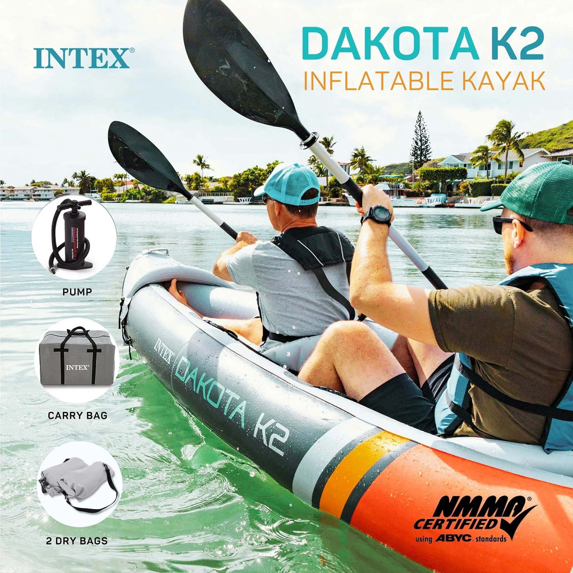 Intex Dakota K2 2 Person Inflatable Kayak & Accessory Kit w/Oars & Pump - Image 9