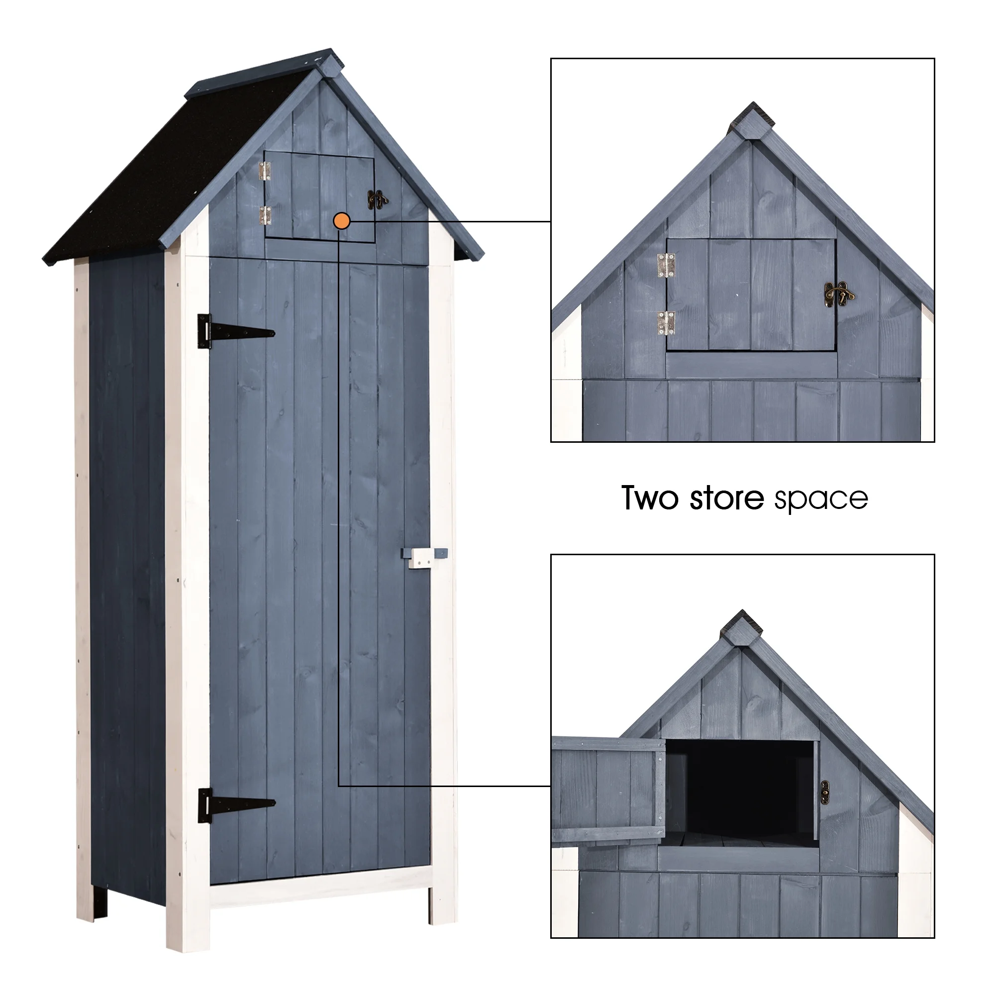 Mcombo Outdoor Storage Cabinet, Wood Garden Tool Shed (70" Tall) 0770EY - Image 5