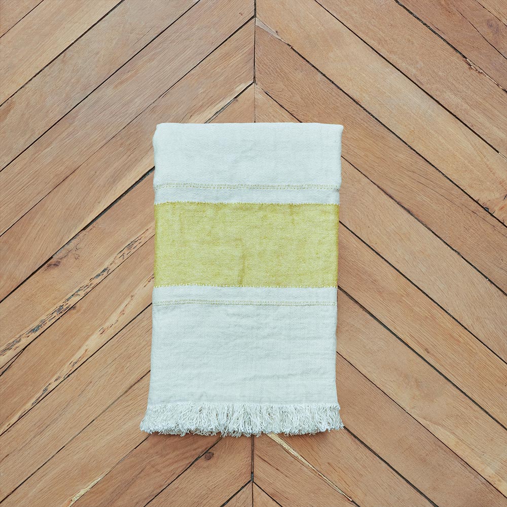 Fouta Belge en lin - Rayures Moutarde