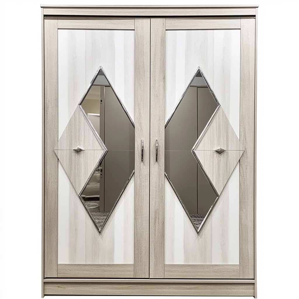 Armario de dormitorio moderno con puertas de espejo blanco roble almacenamiento amplio 180x200 cm mobiliario funcional UD4157242