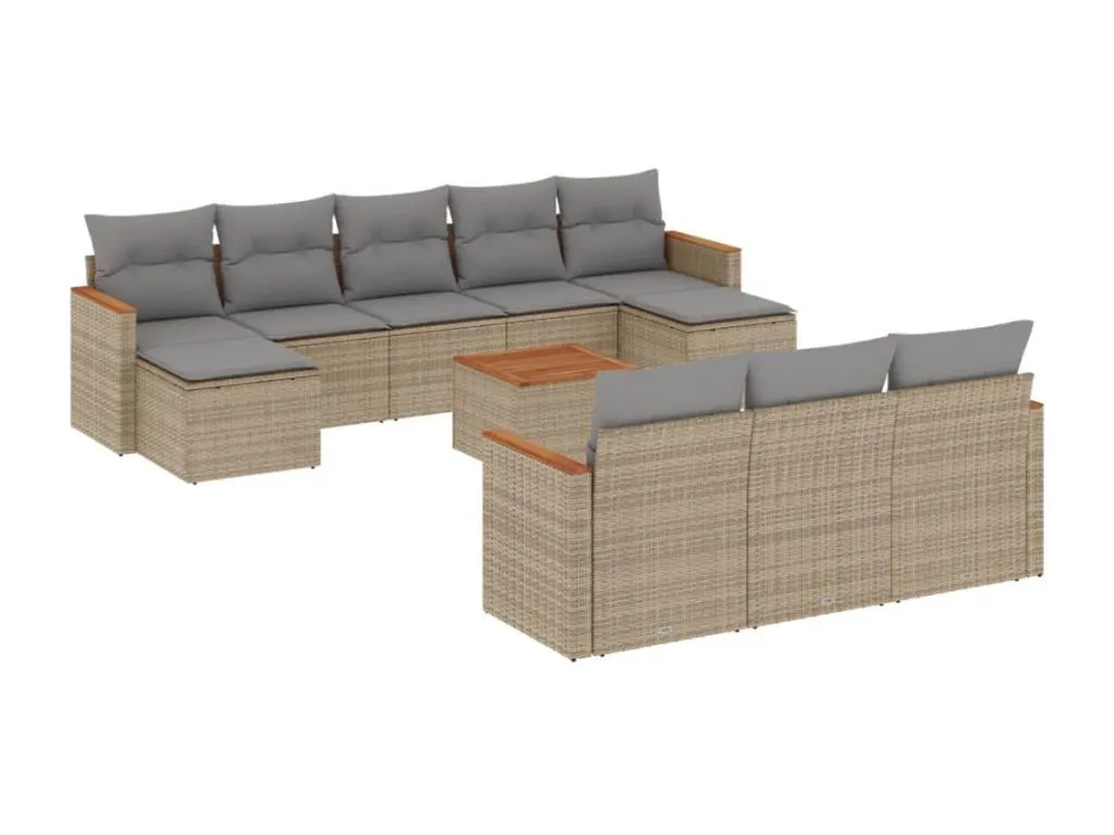 Mobtrendy Set de sofás de jardín 11pzas con cojines ratán sintético beige gbvm86565