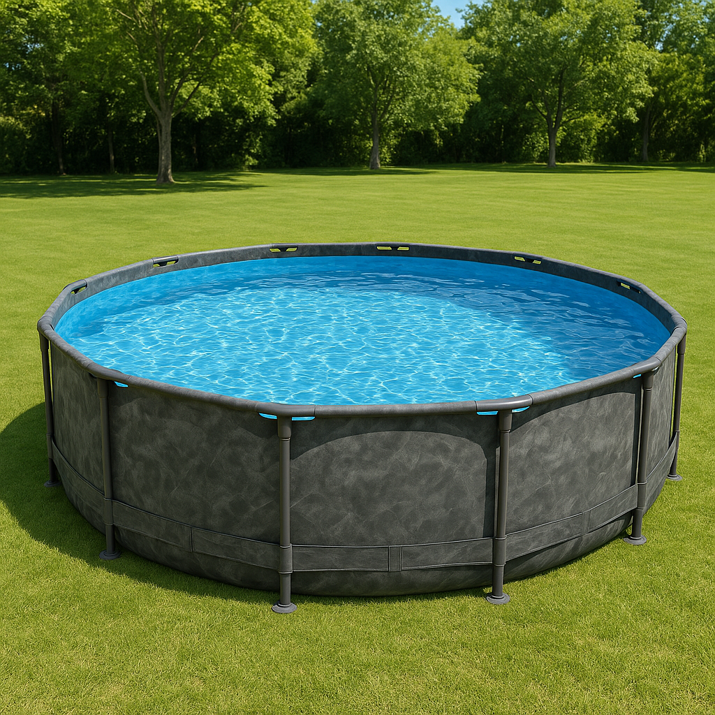 Piscina tubular redonda, Piscina ensamblable, Piscina, Gris oscuro, PVC/triple capa, Exterior/jardín, 305x100 cm
