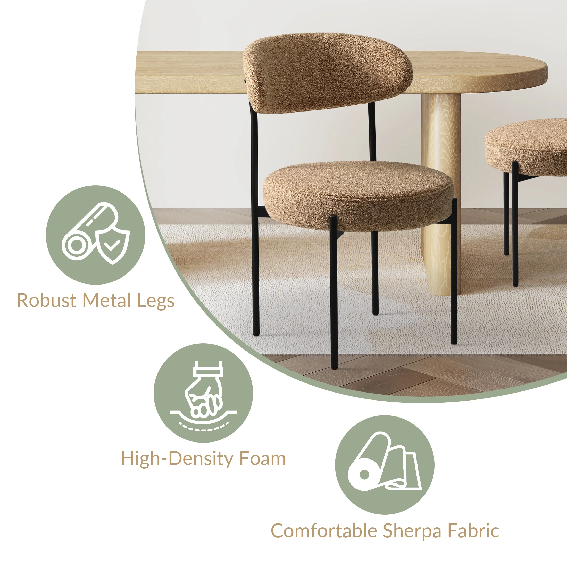 WestinTrends Alexandria Mid-Century Modern Upholstered Sherpa Round Dining Chairs (Set of 4), Sunset Gold - Image 31