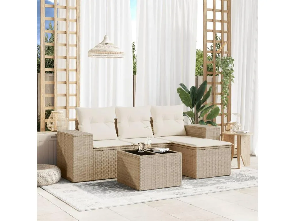 Juego de sofás jardín con cojines 5 pzas ratán sintético beige vrcl51789
