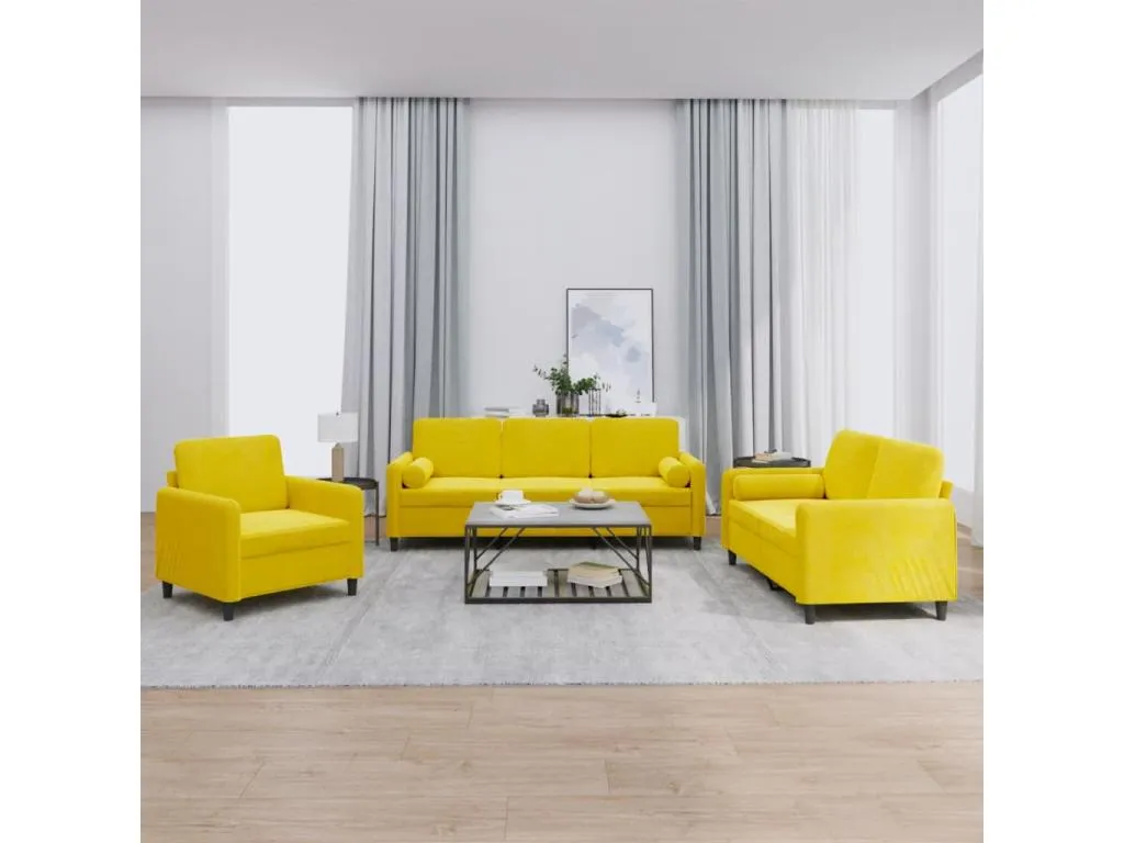 Juego de sofás con cojines 3 piezas terciopelo amarillo 06675WQWG