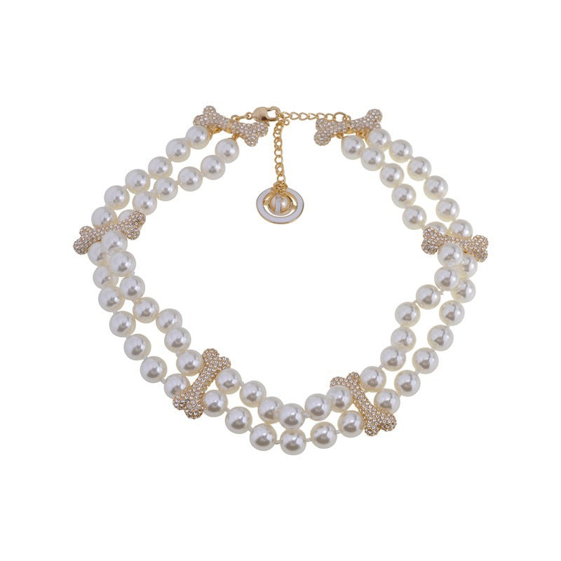 Vivienne Westwood 2 Row Bone Inlay Diamond Mixing Pearl Necklace - Original Replica Club