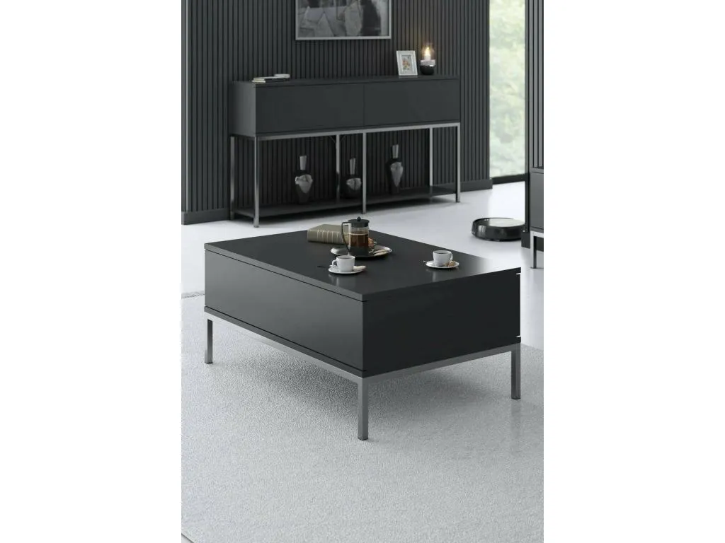 Mesa de café Lluesmamuebles Mesa de centro baja Revistero para sofá Estante de la sala de estar 90x60h40 cm Antracita y Plata