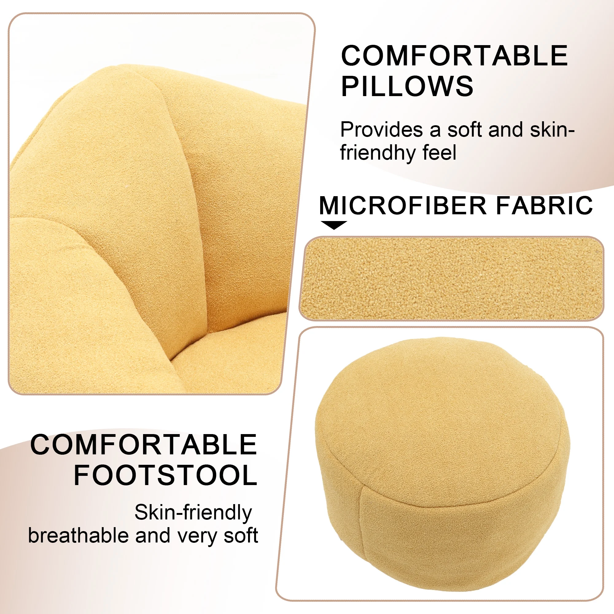 MOONMISS Microfiber Upholstered High Pressure Foam Round Lazy Bean Bag Sofa Chair with Ottoman-Gray - Image 19