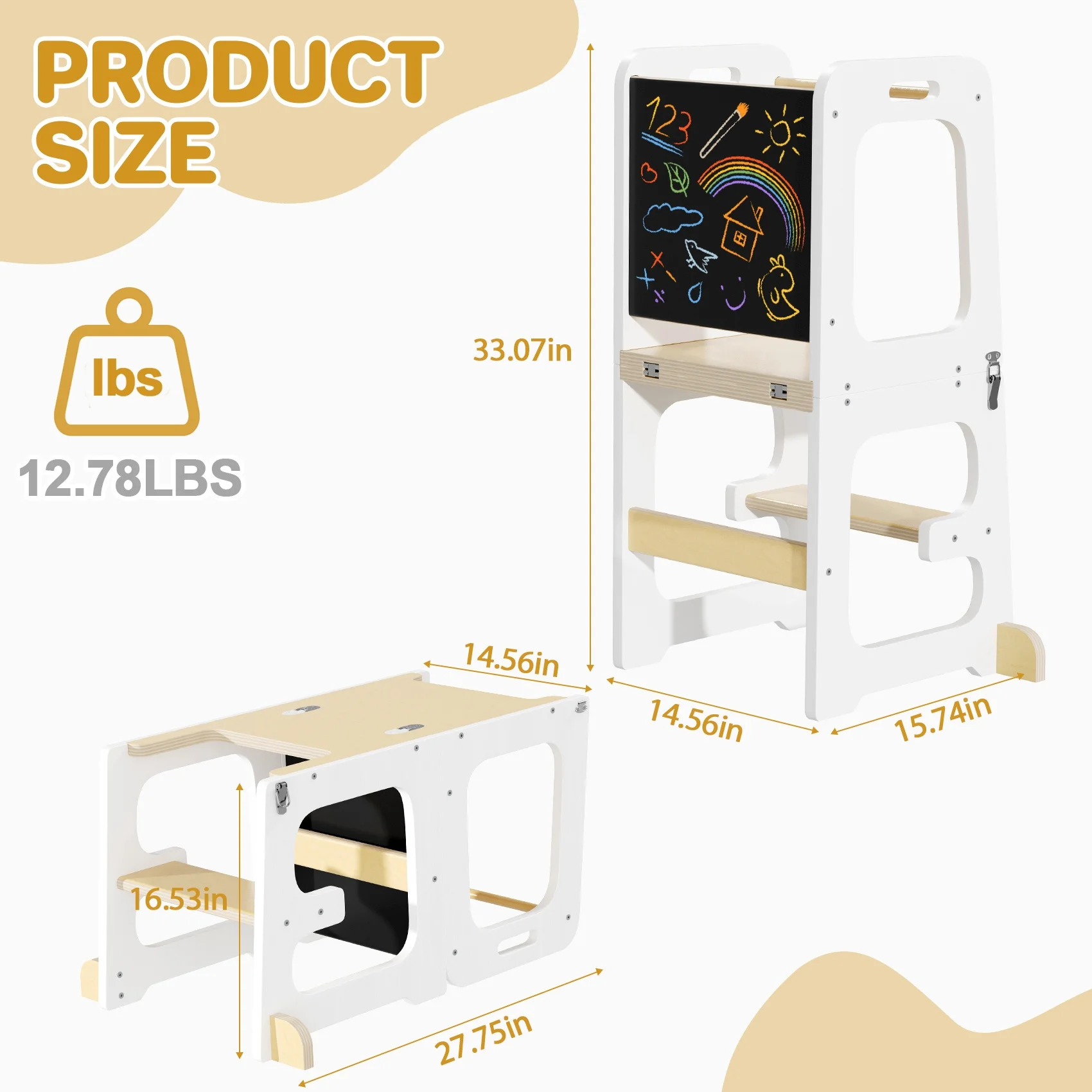 JOZ Kitchen Toddlers Step Stool, Montessori Kids Learning Stool, Foldable Toddler Tower for Counter, Standing Helper for Children, 3 Adjustable Heights, Wooden, White - Image 20