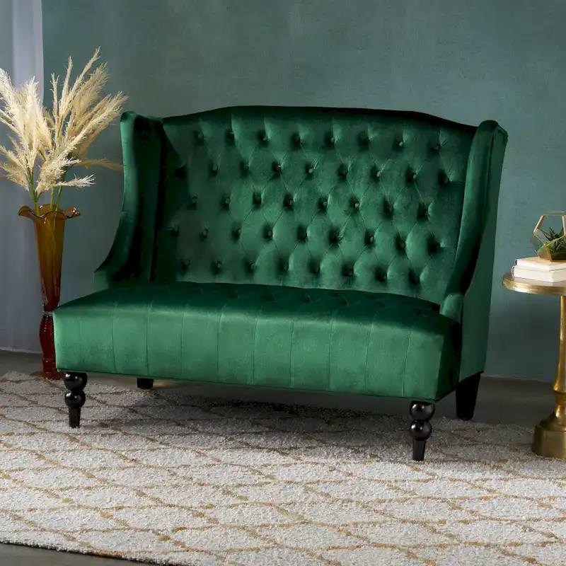 Christopher Knight Home Leora Contemporary Glam Tufted Velvet Wingback Loveseat